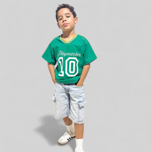 Conjunto de bermudas de jean y camisetas retro  para niños