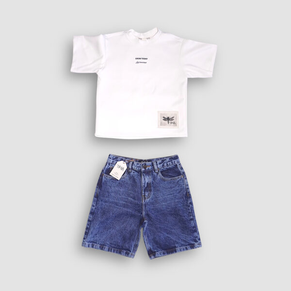 Conjunto de bermudas de jean y camisetas retro  para niños - Imagen 7